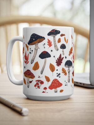 Mushroom Mug - Unique Fungi Pattern Design - 11oz/15oz - Perfect Kitchenware for Home & Office - Printed in the UK